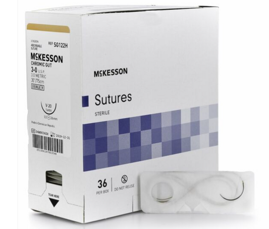 Absorbable Suture with Needle McKesson Chromic Gut V-20 1/2 Circle Taper Point Needle Size 3 - 0